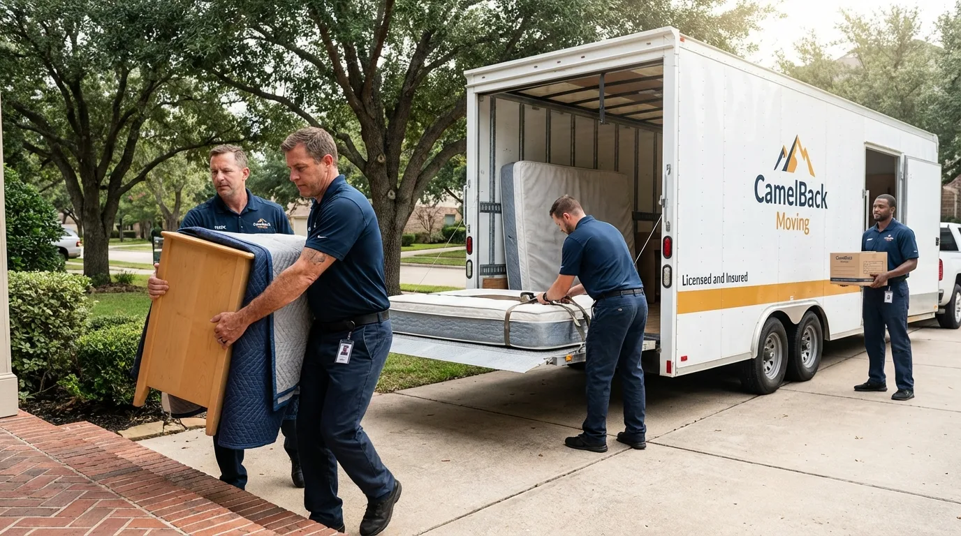Crew loading residential truck for cross-state move from Madison Heights, MI