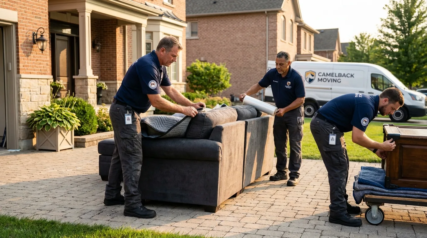 Large estate moving crew wrapping furniture in Madison Heights, MI